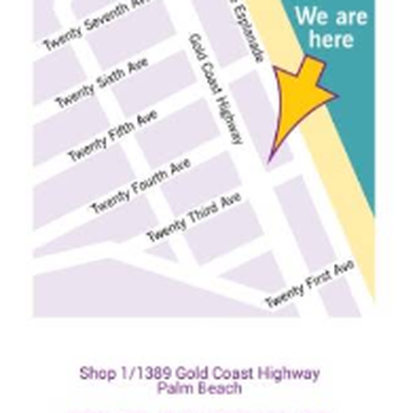 Map showing Oz Thai on the Gold Coast Highway at Palm Beach