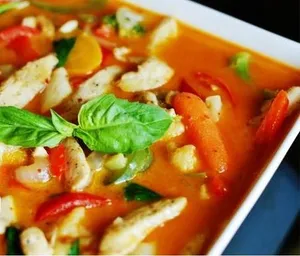 Thai red curry with fish and vegetables at Oz Thai